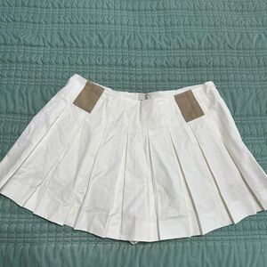 White Pleated Mini Skort with Tan Accent